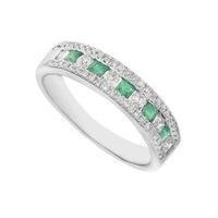 9ct white gold emerald and 0.40 carat diamond ring