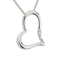 9ct white gold diamond single stone heart pendant