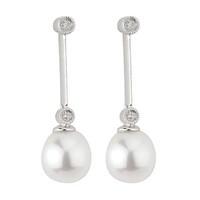 9ct white gold freshwater cultured pearl and diamond drop earrings