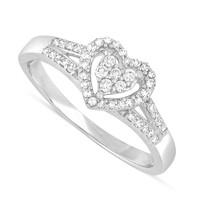 9ct white gold 020 carat round diamond heart cluster ring