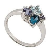 9ct white gold diamond and gemstone cluster ring