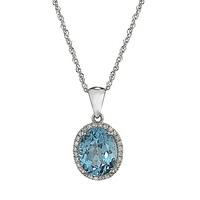 9ct white gold blue topaz and 0.11 carat diamond pendant