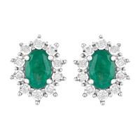 9ct white gold oval emerald and diamond stud earrings