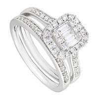 9ct white gold 0.63 carat diamond halo cluster bridal set