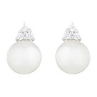 9ct white gold white freshwater cultured pearl and diamond stud earrings