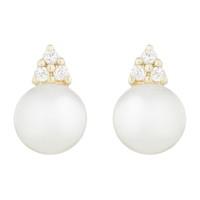 9ct gold white freshwater cultured pearl and diamond stud earrings