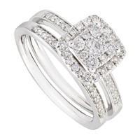 9ct white gold 050 carat diamond halo bridal set