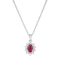 9ct white gold oval ruby and diamond pendant