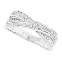 9ct white gold 0.25 diamond three row crossover ring