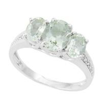 9ct white gold green amethyst and diamond three stone ring