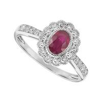 9ct white gold ruby and 025 carat diamond antique style cluster ring