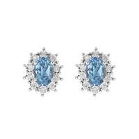 9ct white gold blue topaz and diamond cluster stud earrings