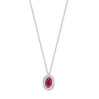 9ct white gold oval ruby and diamond cluster pendant