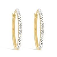 9ct gold pav crystal medium hoop earrings