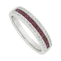 9ct white gold ruby and 0.19 carat diamond ring