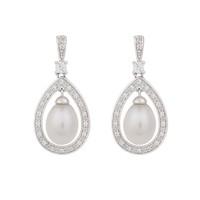 9ct white gold freshwater cultured pearl and cubic zirconia teardrop earrings