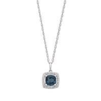 9ct white gold cushion cut London blue topaz and diamond pendant