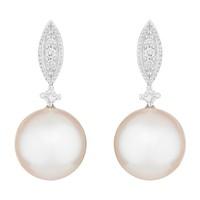 9ct white gold freshwater cultured pearl and diamond set drop earrings