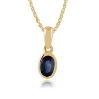 9ct Yellow Gold Framed 0.33ct Blue Sapphire Oval Pendant on 45cm Chain