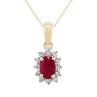 9ct Yellow Gold 0.56ct Ruby & Diamond Cluster Pendant on Chain