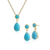 9ct Yellow Gold Turquoise Drop Earring & 45cm Necklace Set