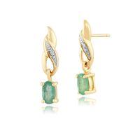 9ct Yellow Gold 0.46ct Oval Cut Emerald & Diamond Classic Drop Earrings