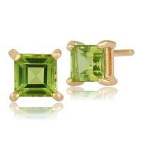 9ct Yellow Gold 0.62ct Peridot 4 Claw Set Square Stud Earrings 4x4mm