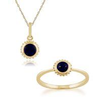 9ct yellow gold lapis lazuli single stone 45cm necklace ring set
