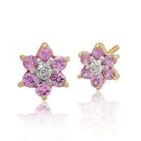 9ct Yellow Gold 0.34ct Pink Sapphire & Diamond Cluster Stud Earrings