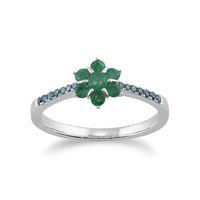 9ct White Gold Emerald & Green Diamond Flower Ring