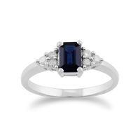 9ct White Gold 0.88ct Blue Sapphire & Diamond Ring