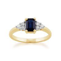 9ct Yellow Gold 0.88ct Octagon Blue Sapphire & Diamond Ring