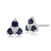 9ct White Gold 0.30ct Sapphire & Diamond Classic Cluster Stud Earrings