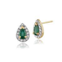 9ct Yellow Gold 0.39ct Emerald & Diamond Pear Cluster Stud Earrings