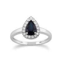 9ct White Gold 0.85ct Blue Sapphire & Diamond Pear Cluster Ring