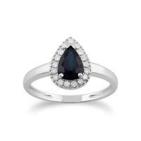 9ct white gold 085ct blue sapphire diamond pear cluster ring