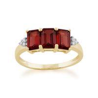 9ct Yellow Gold 2.10ct Mozambique Garnet & Diamond Trilogy Ring