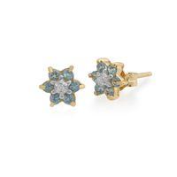 9ct Yellow Gold 0.34ct Blue Topaz & Diamond Cluster Stud Earrings
