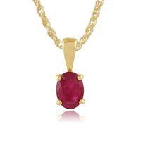 9ct yellow gold 095ct ruby oval single stone pendant on chain