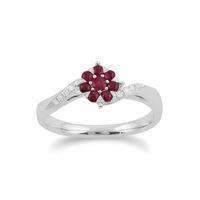 9ct White Gold 0.32ct Ruby & Diamond Floral Ring