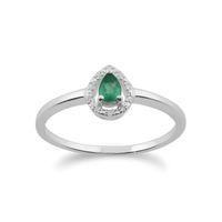 9ct White Gold Emerald & Diamond Pear Cluster Ring