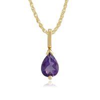 9ct Yellow Gold 0.58ct Pear Cut Amethyst Single Stone Pendant on Chain