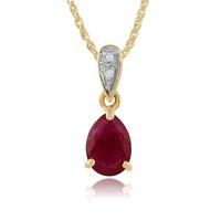 9ct Yellow Gold 0.72ct Ruby & Diamond Pear Shaped Pendant on Chain