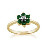 9ct Yellow Gold 0.44ct Natural Emerald & Diamond Floral Cluster Ring
