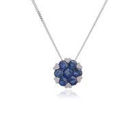 9ct white gold 047ct sapphire floral cluster pendant on 45cm chain