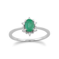 9ct White Gold 0.47ct Emerald & Diamond Oval Cluster Ring