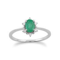 9ct white gold 047ct emerald diamond oval cluster ring