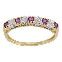 9ct yellow gold 020ct amethyst 2pt diamond half eternity band ring