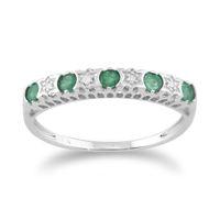 9ct White Gold 0.27ct Natural Emerald & 2pt Diamond Half Eternity Band Ring