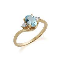9ct Yellow Gold 0.67ct Aquamarine & Diamond Ring